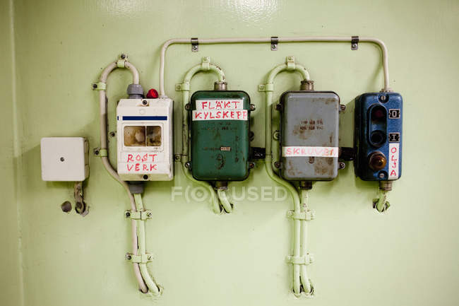 Fuse boxes on wall — Stock Photo
