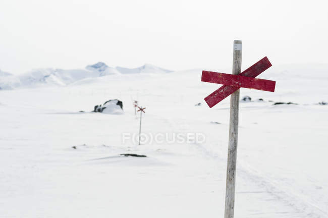 Знак на столбе зимой — стоковое фото