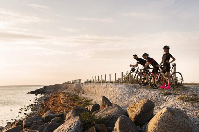 Cyclistes regardant la mer — Photo de stock