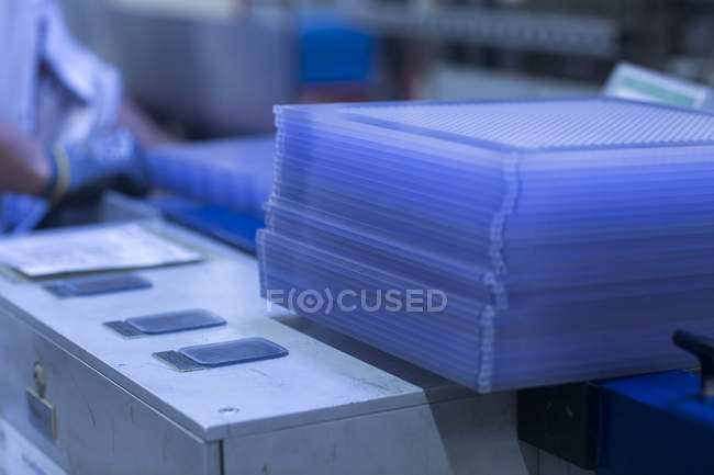 Blue boards on equipment — Stock Photo