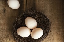Huevos frescos de pato en el nido - foto de stock