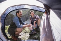 Two mountaineers at their base camp — Stock Photo