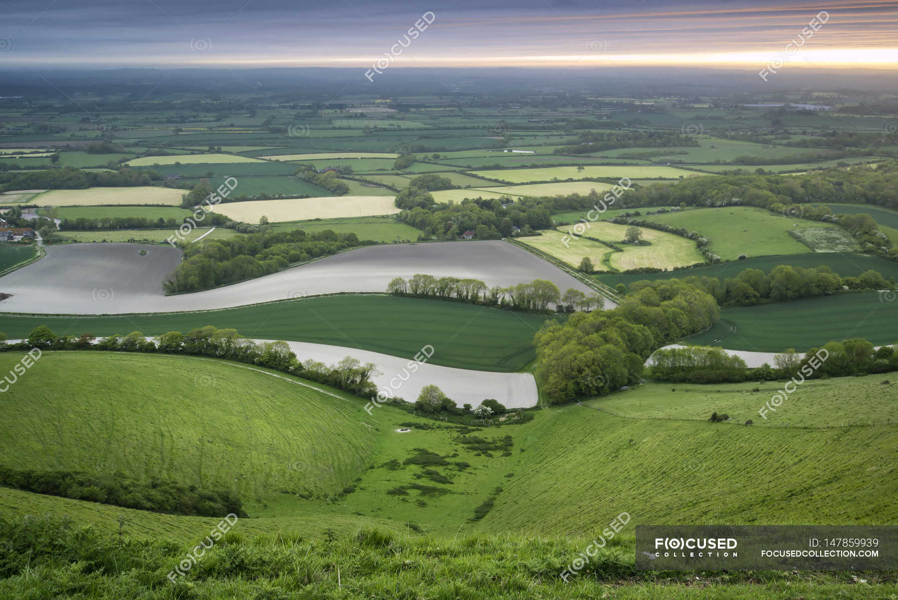 Rolling English countryside landscape — farms, rural - Stock Photo ...