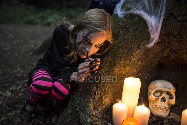 Girl dressed in costume for Halloween — Stock Photo
