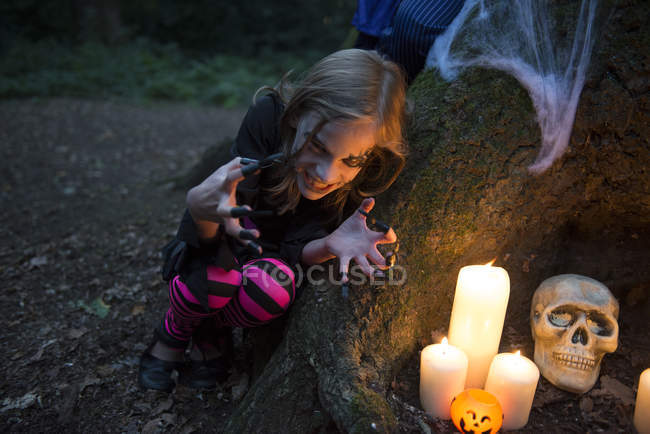 Girl dressed in costume for Halloween — Stock Photo