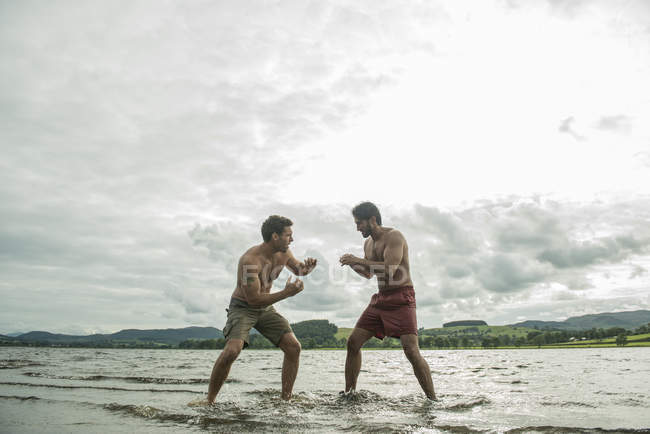 Boxeo de hombres en aguas poco profundas - foto de stock