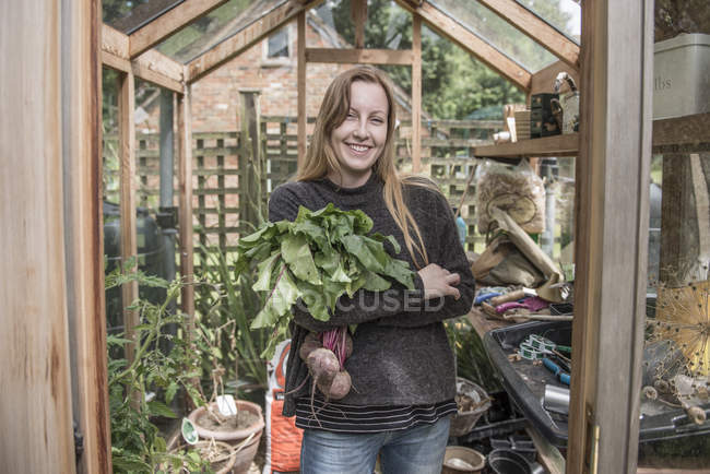 Giardiniere che lavora in serra — Foto stock