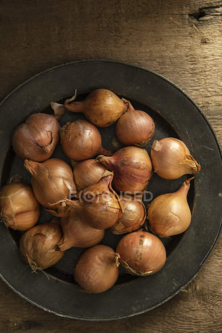Pile d'oignons sur assiette — Photo de stock