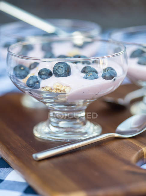Arándanos frescos con yogur de vainilla - foto de stock