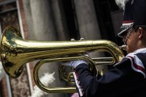 Marching band tuba player — Stock Photo