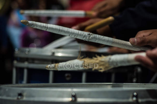 Marching band drummers — Stock Photo
