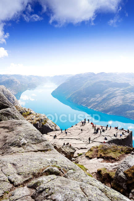 Cliff Preikestolen at fjord Lysefjord — Stock Photo