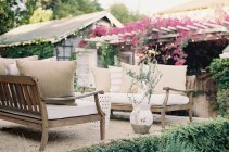 Wooden garden furniture — Stock Photo