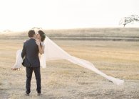 Bräutigam hält Braut an Händen — Stockfoto