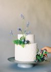 Елегантний весільний торт з квітковим прикрасою — стокове фото