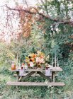 Сільський стіл обстановки весілля — стокове фото