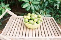 Fresh ripe limes in bowl — Stock Photo