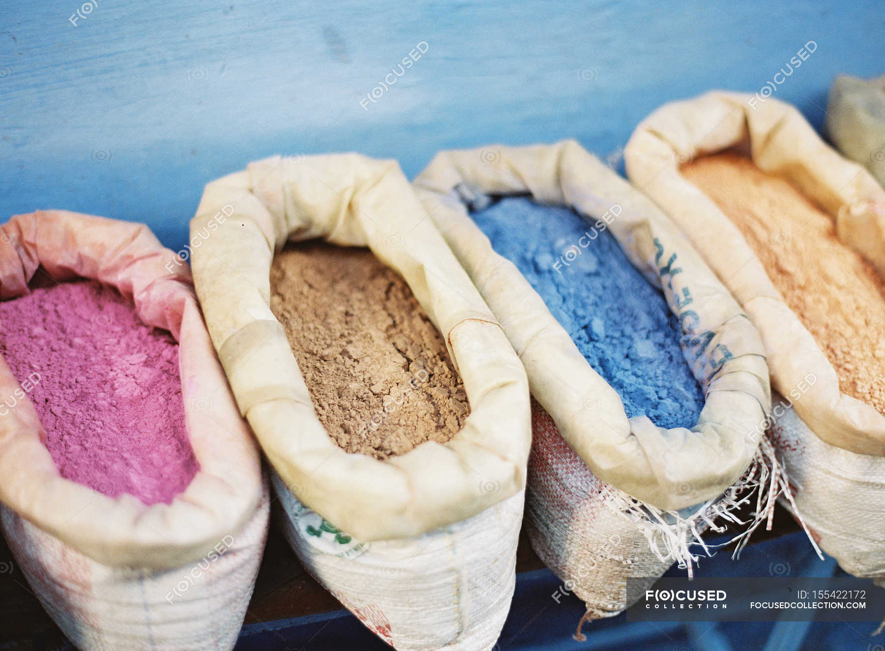 Sacks of powdered paint — medium format film, assorted Stock Photo