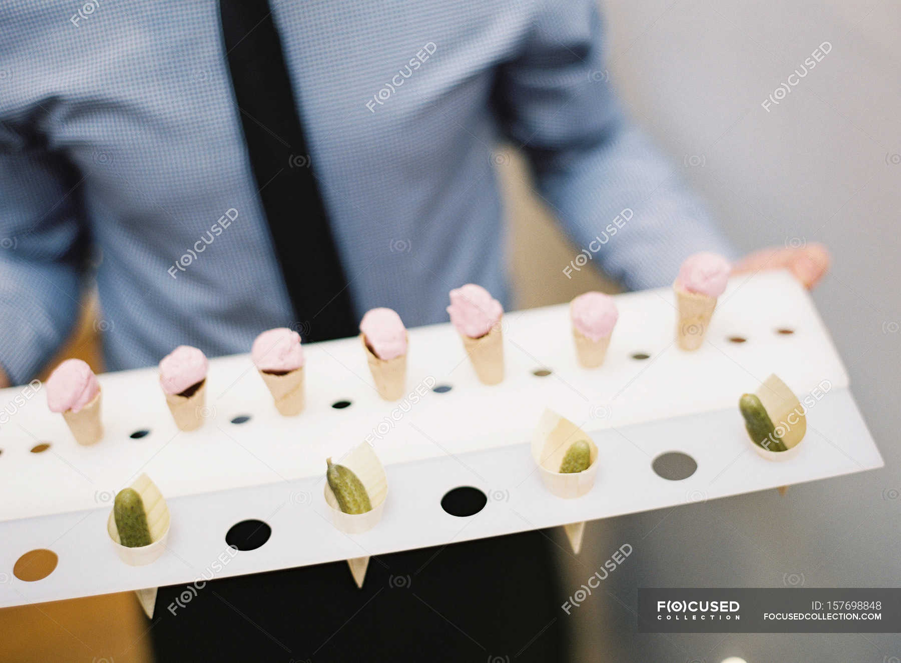 Tray with ice cream cones and pickles — appetite, lifestyle Stock