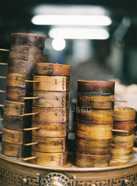 Stacks of bamboo baskets — Stock Photo