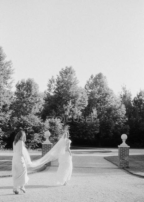 Подружка невесты носит вуаль — стоковое фото
