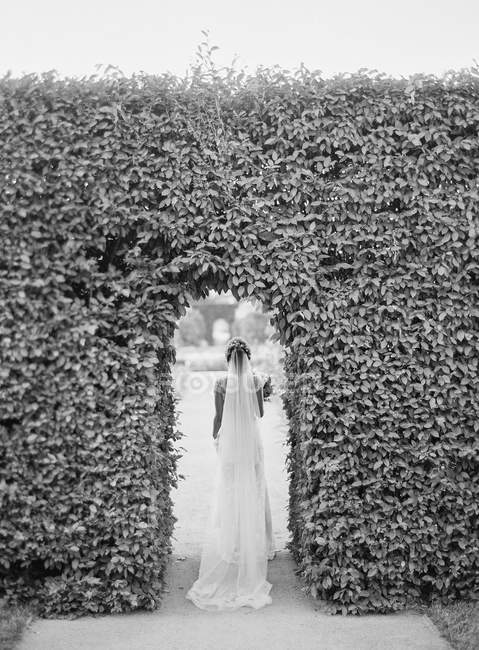 Невеста выходит на улицу — стоковое фото