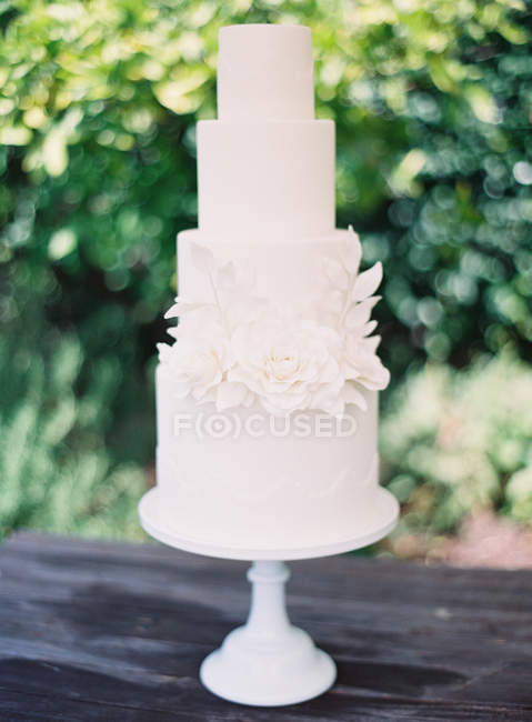 Свадебный торт украшен листьями — стоковое фото