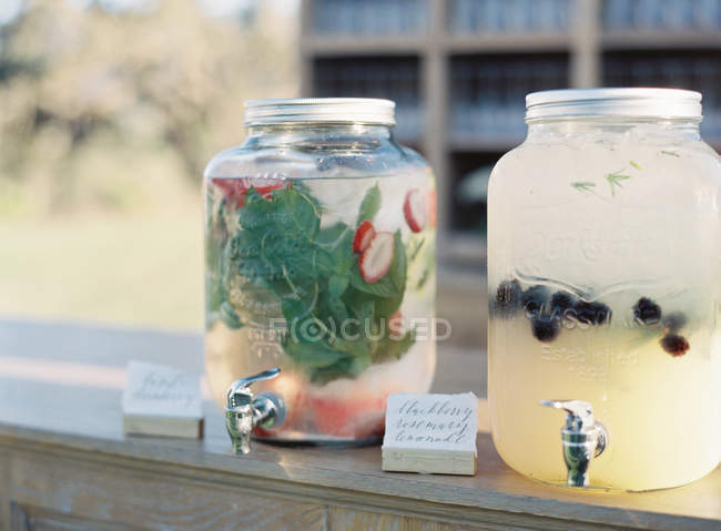 Jars with homemade lemonade — Stock Photo