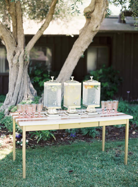 Jars with homemade lemonade — Stock Photo