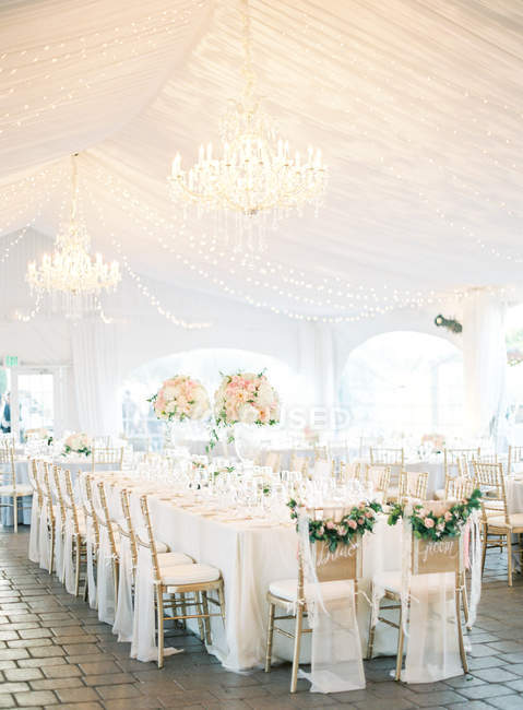 Wedding table in light pavilion — Stock Photo