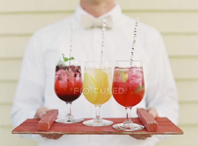 Tray with refreshing cocktails — Stock Photo