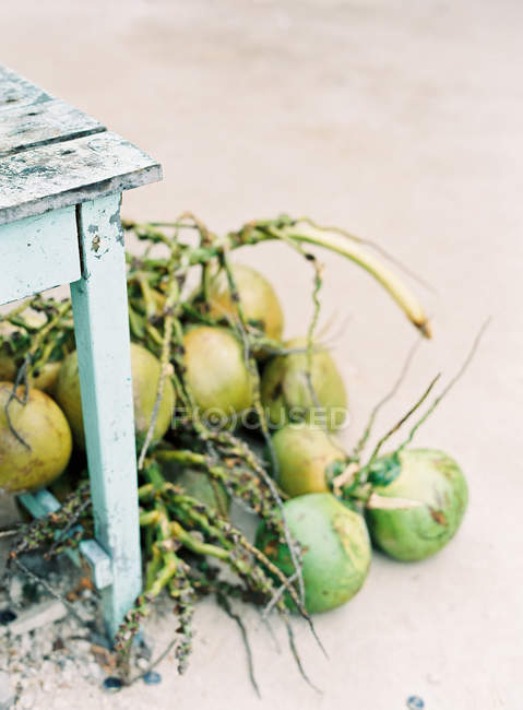 Grappoli su noci di cocco a terra — Foto stock