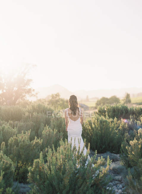 Красивая невеста прогулка на открытом воздухе — стоковое фото