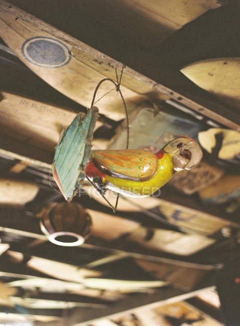 Винтажная деревянная кукла попугая — стоковое фото