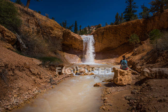 Escursionista a Mossy Cave Trail Bryce Canyon — Foto stock