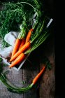 Сырая морковь в деревянном ящике — стоковое фото
