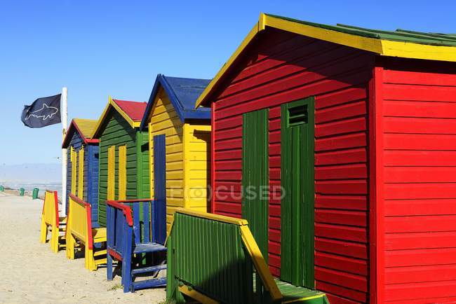 Colorful Beach Cottages With Shark Flag Muizenberg False Bay Colorful Beach Cottages With Shark Flag Muizenberg False Bay Western Cape South