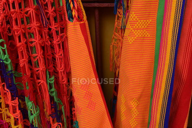 Handmade fabric hammocks for sale — Stock Photo