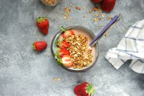 Schüssel Müsli mit Erdbeeren, Joghurt und Hafer — Stockfoto