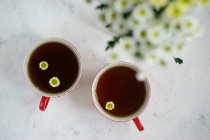 Two cups of herbal camomile tea — Stock Photo