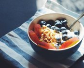 Bowl of muesli with rolled oats and blueberries — Stock Photo