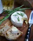 Brie cheese, bread and rosemary — Stock Photo