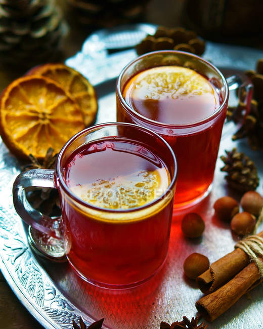 Glasses with hot mulled wine — Stock Photo