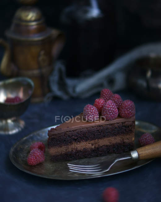 Torta al cioccolato con lamponi — Foto stock