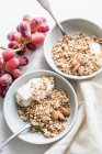 Bowls of cereal and yogurt — Stock Photo