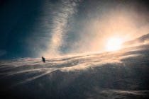 Esquiador esquiando cuesta abajo a la luz del sol - foto de stock