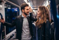 Couple travelling in train — Stock Photo