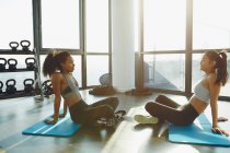Zwei junge Frauen beim Training im Fitnessstudio — Stockfoto