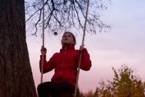 Chica en swing en el parque, Chusovoy, Rusia - foto de stock