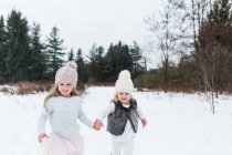 Sisters in snow-covered park, Oshawa, Canada — Stock Photo